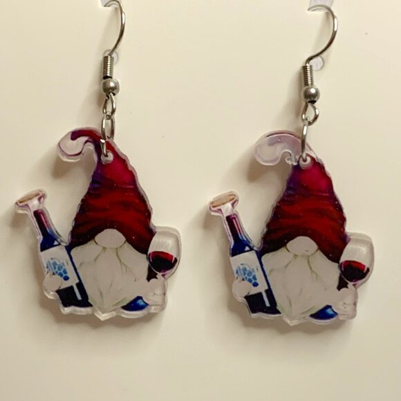 Gnome Earring, Dwarf Earring, Elf Earring, Wine Earring, Christmas Earring, Gift - Picture 2 of 4